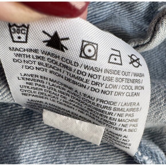 Nike Women's Sz M Destroyer Denim Bomber Jacket Light Blue W/ Contrast Tan Trim - Picture 6 of 13